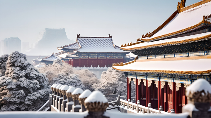 紫禁城山雪风景摄影图版权图片下载