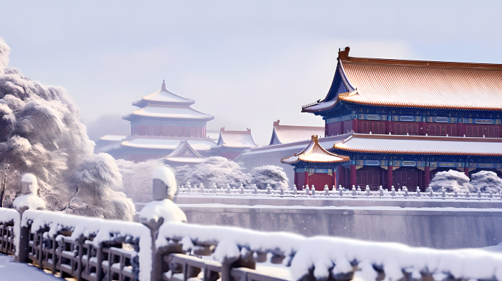紫禁城栏杆积雪摄影图版权图片下载