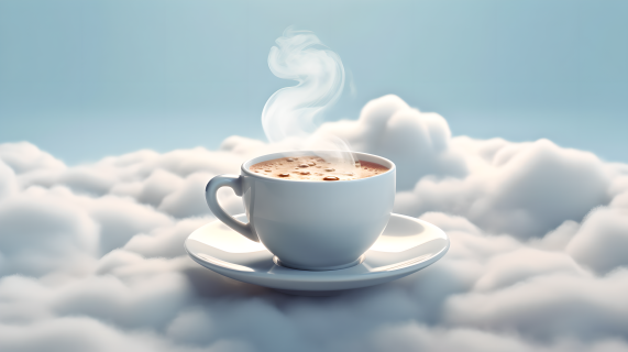 热咖啡云朵中的美食摄影图片