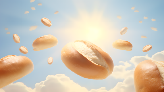 小面包飘浮在天空摄影图