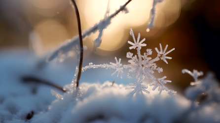 冰雪中的雪花细节摄影图片