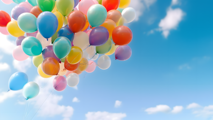 多彩气球飘浮自然光摄影图版权图片下载