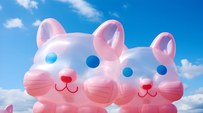 充气玩具粉蓝白动物造型摄影图片