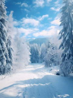 冬日飘雪山坡摄影图片