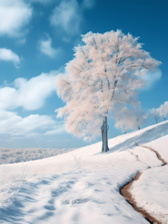 雪景与冬树摄影图