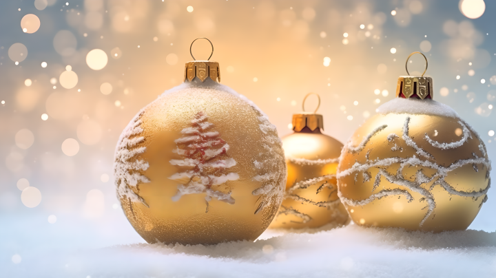 圣诞节清新明亮的橙色和铜色圣诞装饰品摄影版权图片下载