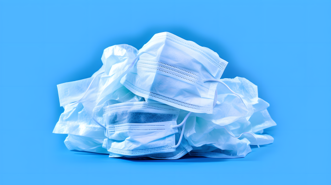 蓝色底色医用口罩摄影图片