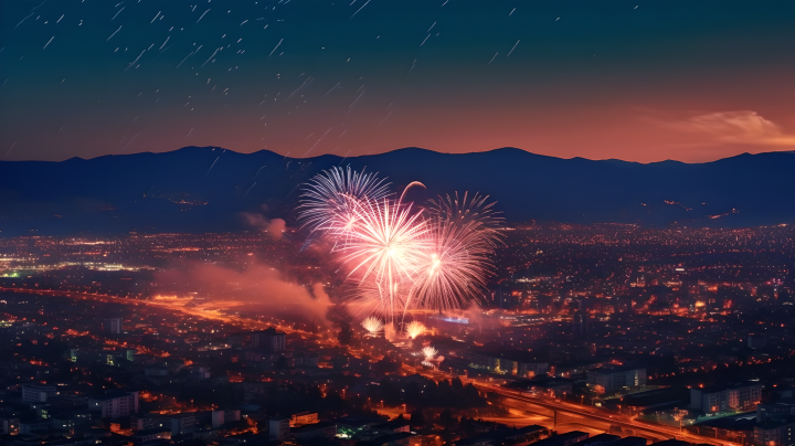 城市霓虹烟花夜景摄影图版权图片下载