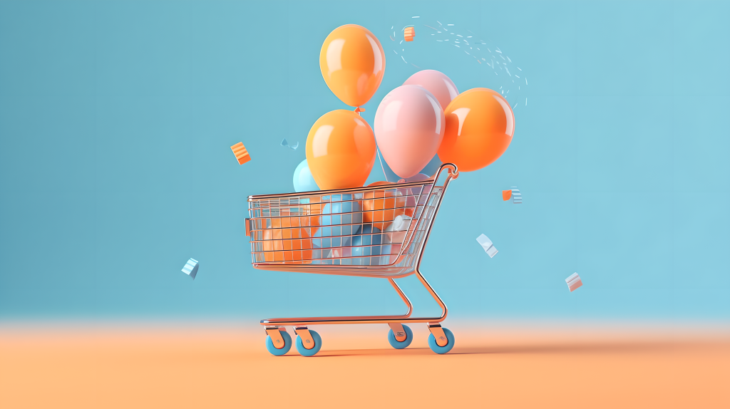 气球填满的购物车摄影图片