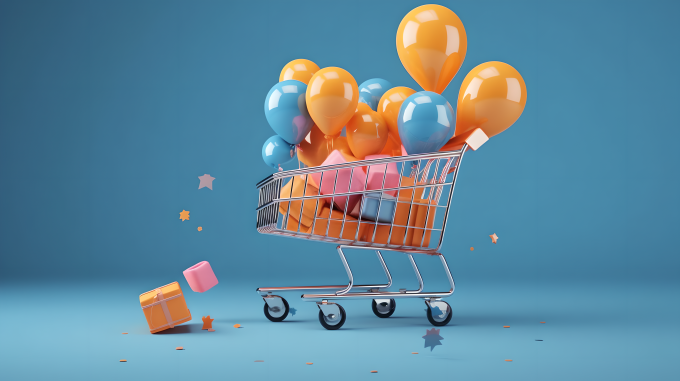 气球装满的购物车摄影图片