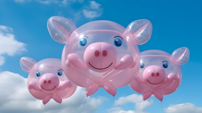 创意气球粉色小猪摄影图片