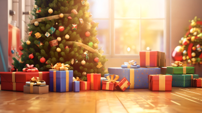 圣诞树和礼物的梦幻氛围摄影图