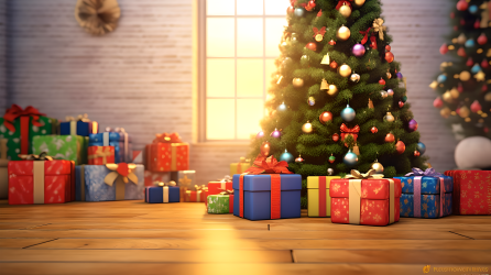 圣诞树与礼物的房间摄影图片