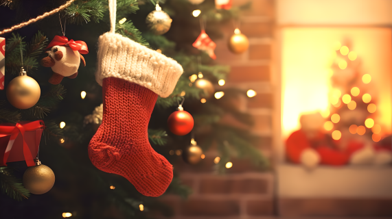 梦幻圣诞树礼物袜子摄影图片