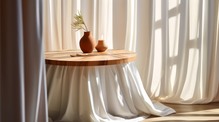 木质圆桌上的咖啡杯优雅餐厅摄影图片