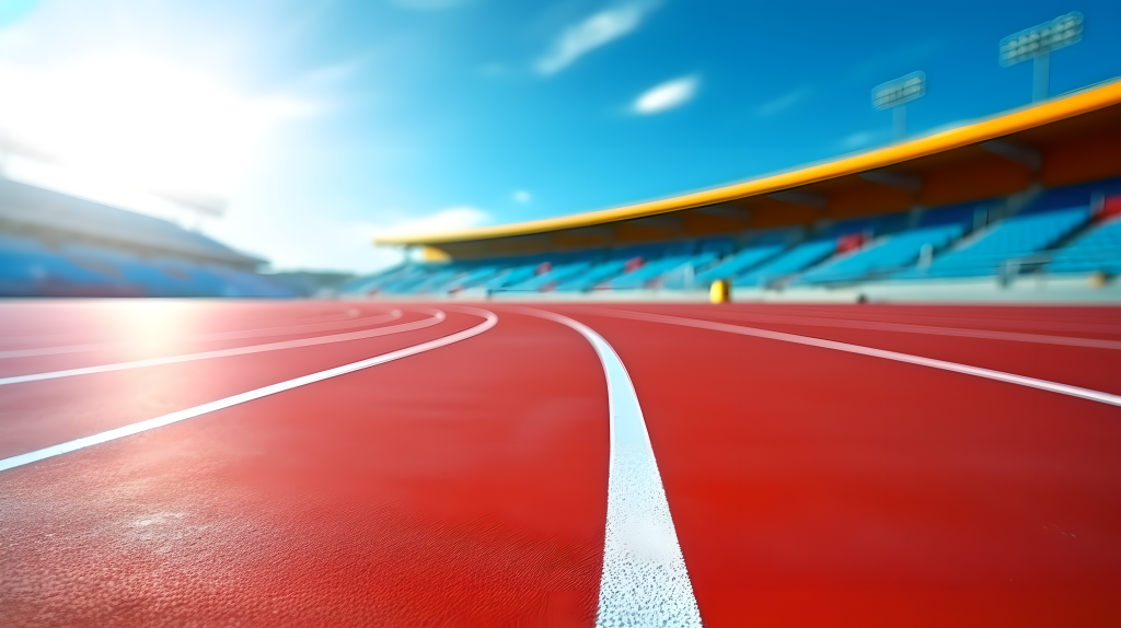清新明亮的塑胶田径跑道摄影图片