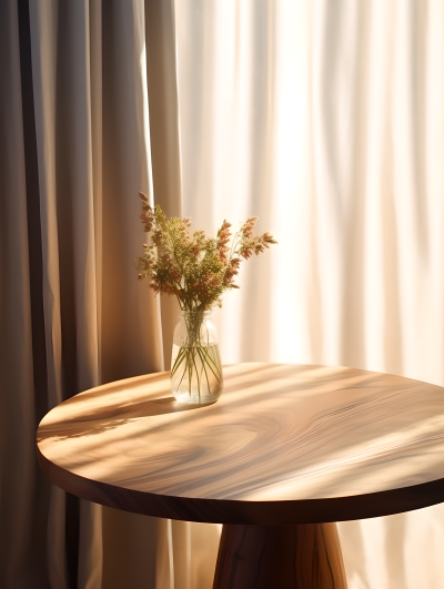 餐厅木质圆桌上的咖啡杯摄影图片