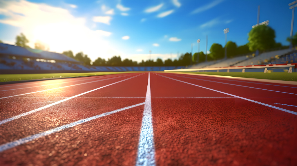 宽广明亮的塑胶运动场景摄影图片