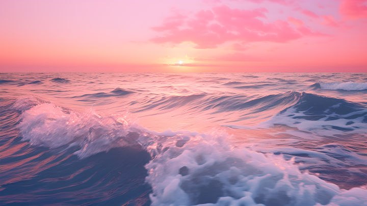 粉色天空海洋之美摄影图版权图片下载