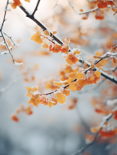 雪枝黄色叶子摄影图片