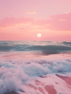 粉色天空唯美海浪摄影图片