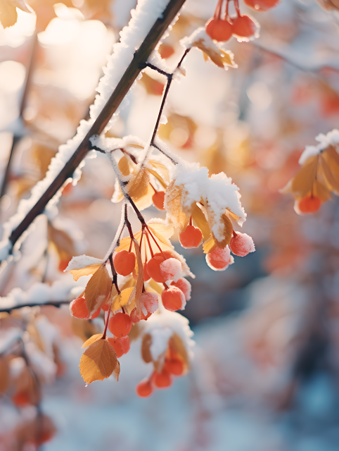 冬季枝头黄叶摄影图片