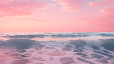 粉色天空大海海浪摄影图