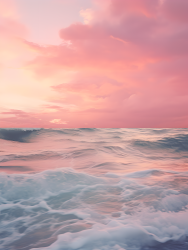美丽的粉色天空海洋浪潮摄影图片