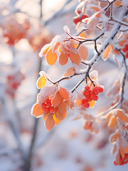 冬日枝头积雪近景摄影图片