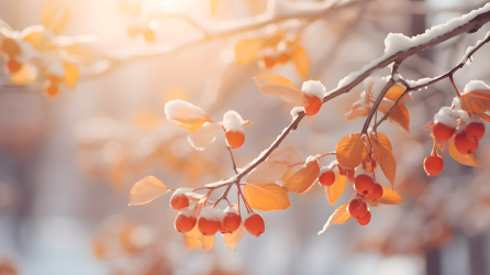 冬日阳光下的枝叶摄影图