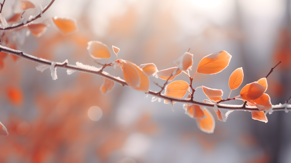 冬日树枝上缤纷叶子摄影图片