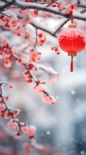 雪天中的中国新年红灯笼摄影图