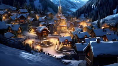 瑞士风情乡村雪景摄影图