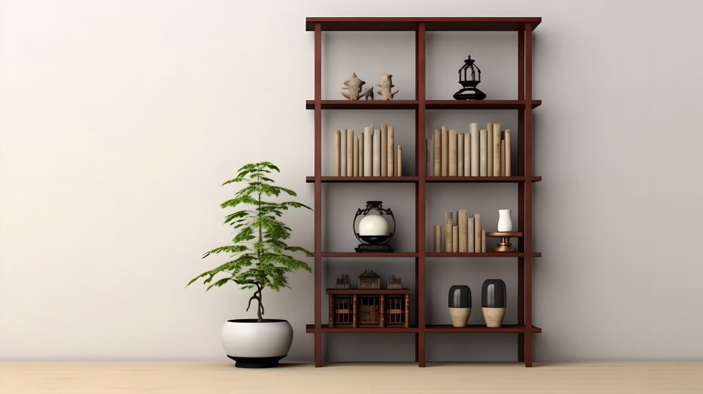 木质书架白色背景摄影图片