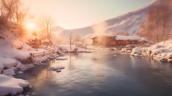 长白山中天池冬景摄影图