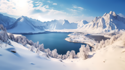 长白山天池冬日风景摄影图片