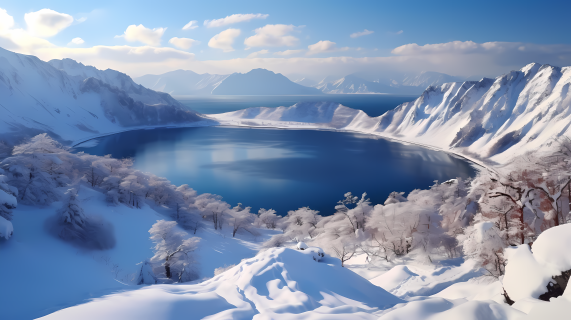长白山中部天池冬季雪景摄影图