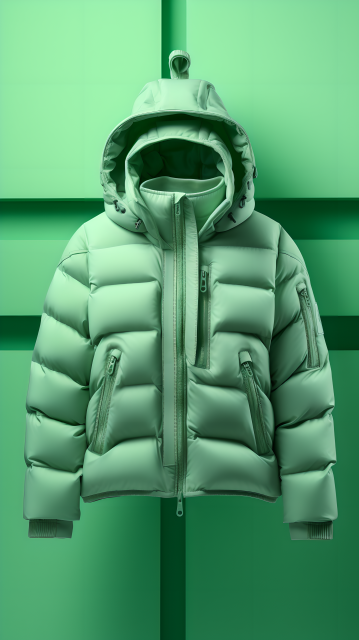 冬季保暖绿色羽绒服摄影图