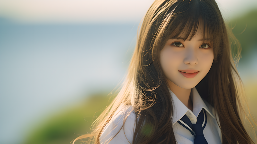 海边少女白裙自然光摄影版权图片下载