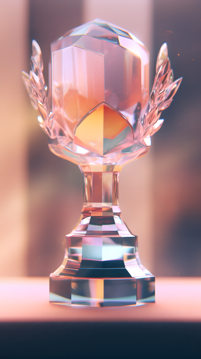 水晶奖杯粉色光影背景摄影图片