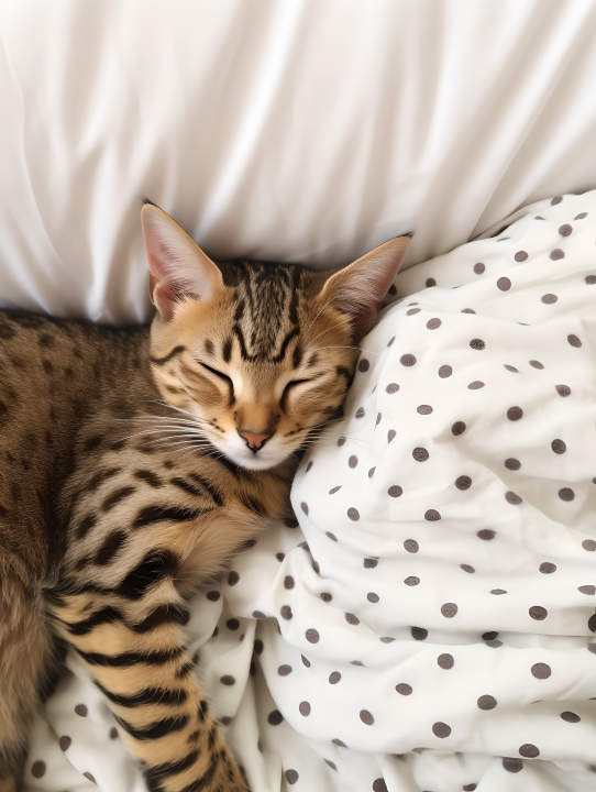 床上沉睡的慵懒小猫摄影版权图片下载