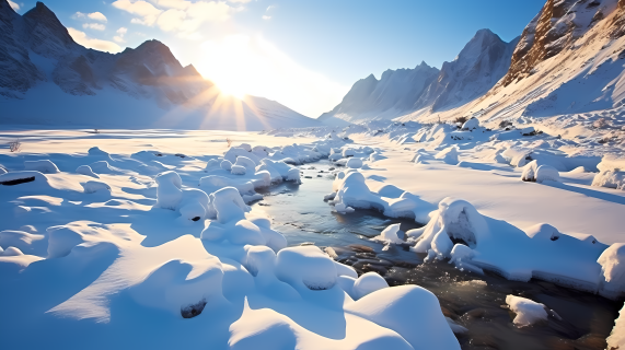自然光下长白山冬雪景色摄影图片