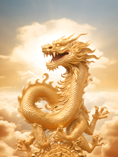黄金中国龙漫步在天空中图片