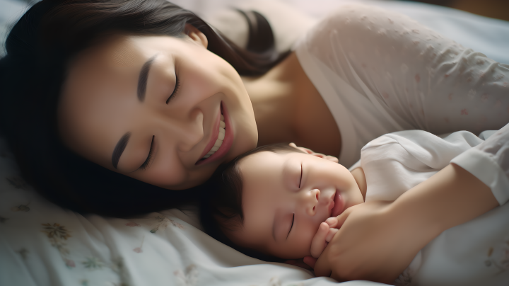 妈妈怀抱婴儿睡觉摄影版权图片下载