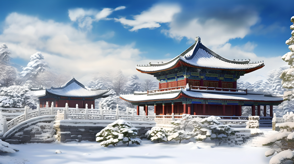 雪中阁楼户外美景摄影图片