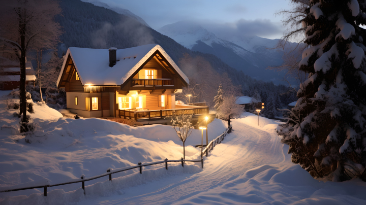 山村雪景瑞士风格摄影版权图片下载