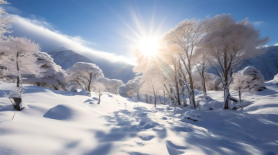 长白山冬季大自然光线摄影图片
