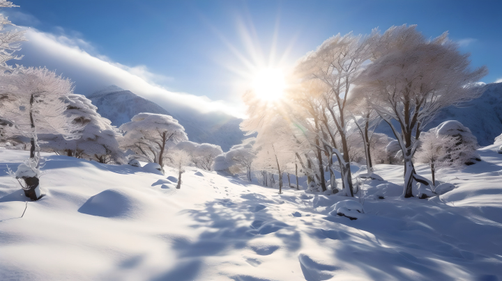 长白山冬季大自然光线摄影版权图片下载