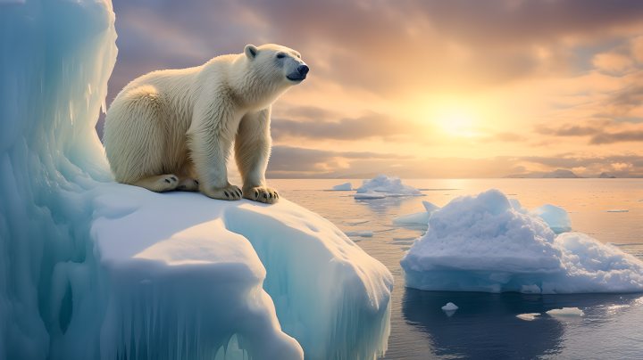 碧蓝海面北极熊摄影版权图片下载