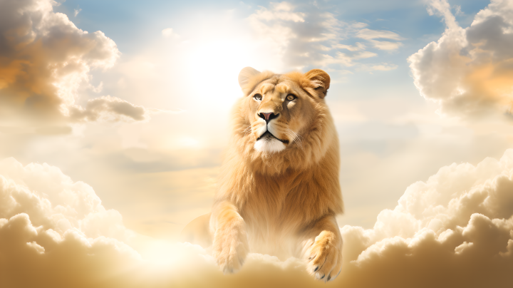 金色狮子在天空中创意摄影版权图片下载